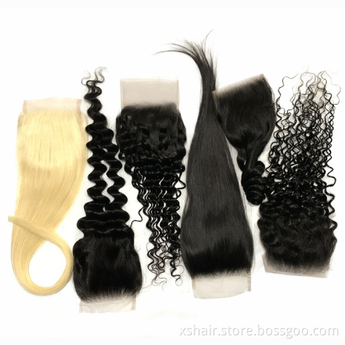 Best quality deep curly 4X4 5X5 6X6 7X7 Swiss Lace Closure 100% Brazilian Human Hair Transparent Lace Closure,HD Lace Closure